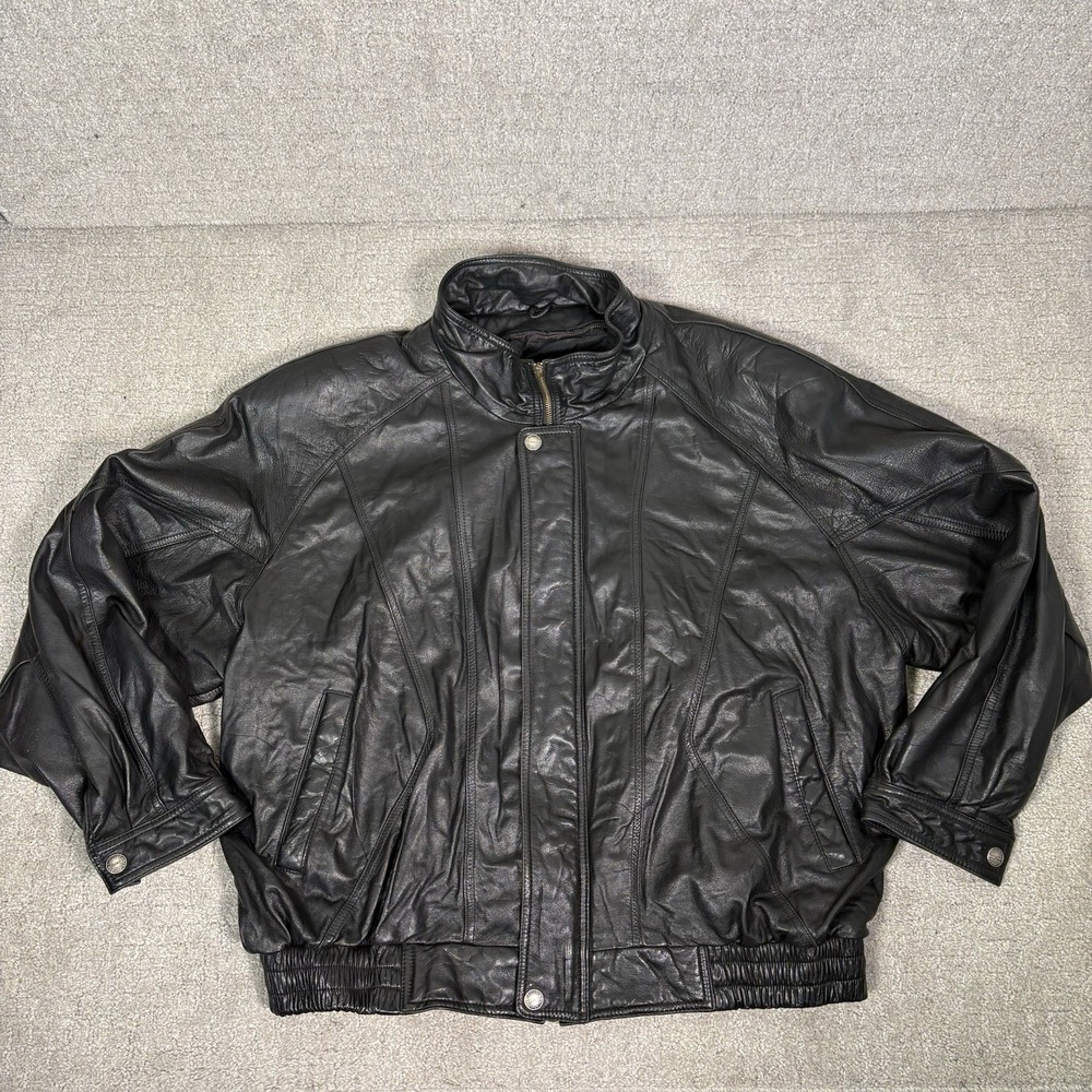 Vintage Wilson's Leather Bomber Jacket Men's 2XL Black Mock Neck Motorcycle
